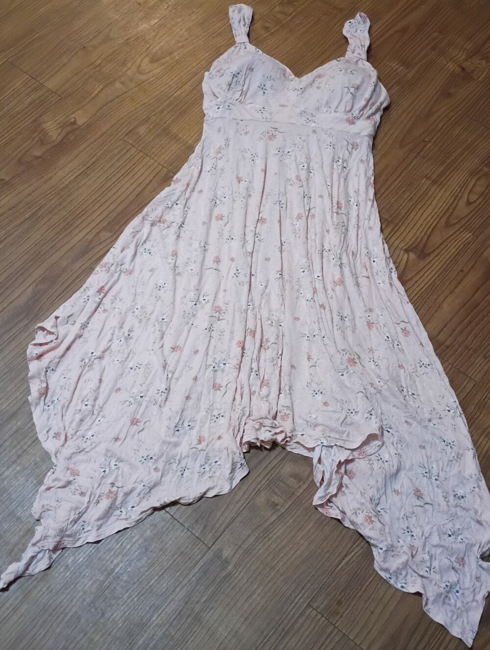 American Rag Floral Maxi Dress Large Pink Boho Flowy High Low Cottagecore